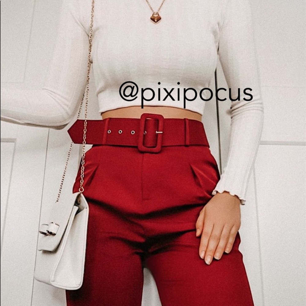 NWT ZARA BELTED HIGH WAISTED PANTS RED - Picture 10 of 16